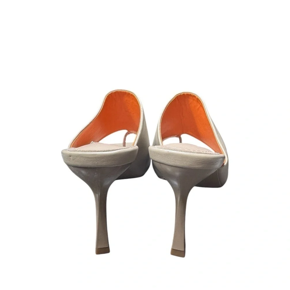 French Connection Beige Square-Toe Slip-On Heels Vegan Leather – Size 8.5